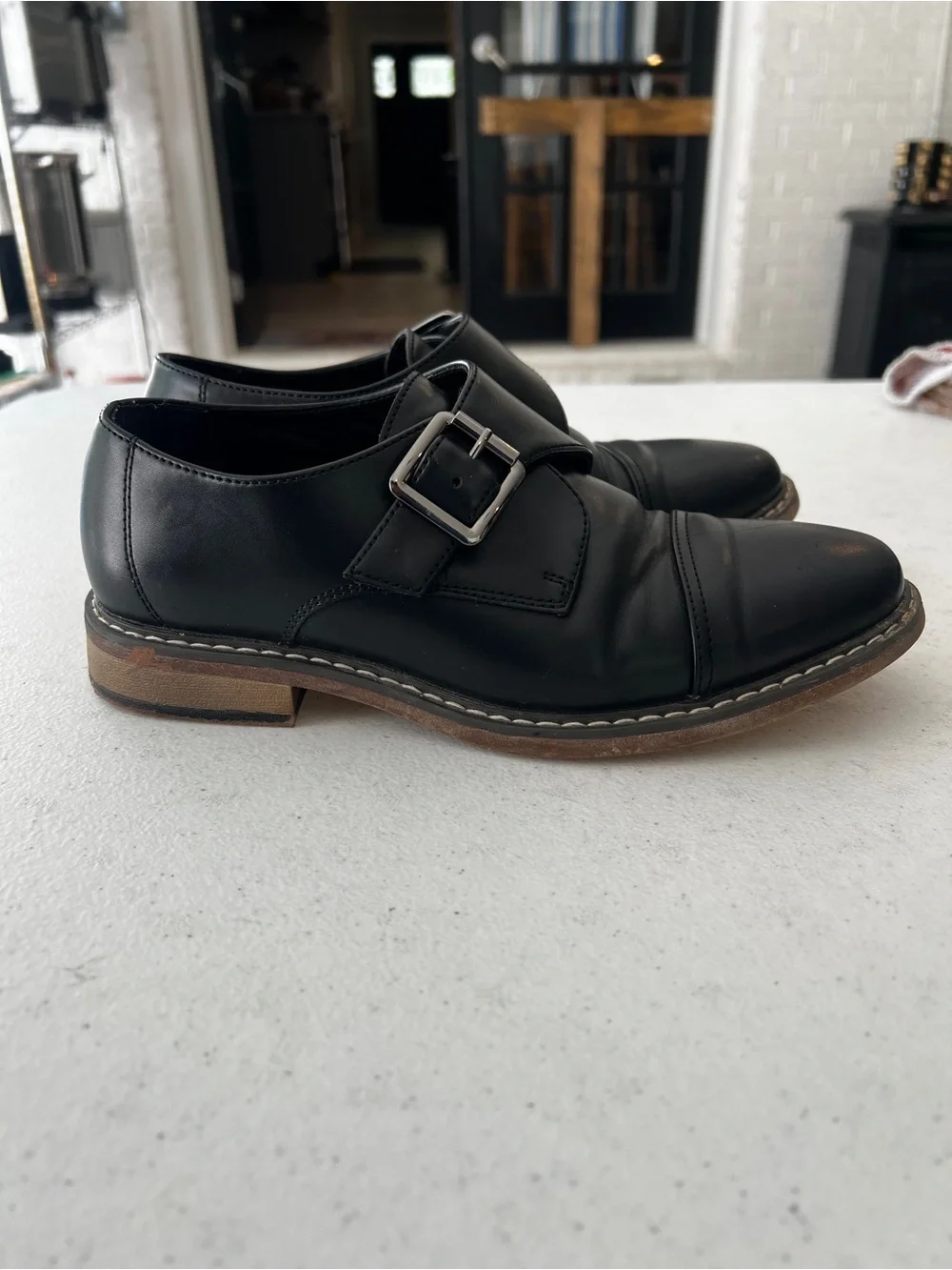 Black Leather Monk Strap Boy's Dress Shoes